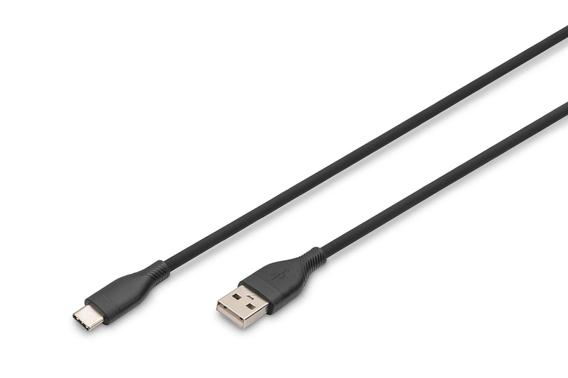 USB-c silicone charging cable, USB-a - USB-c 0,5m, USB 2.0, 60w, black-null