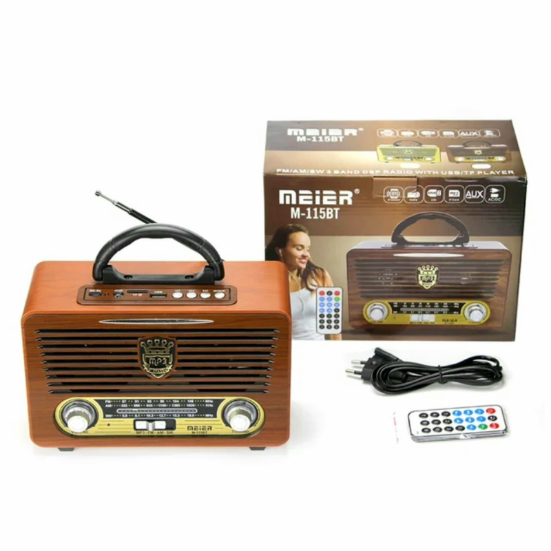 Φορητό επαναφορτιζόμενο ραδιόφωνο με bluetooth vintage style meier 115bt-null