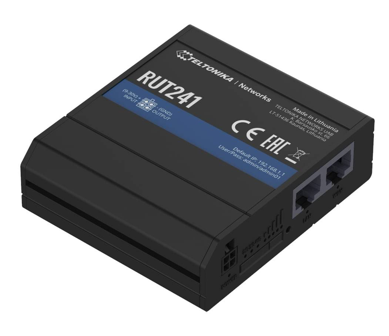Teltonika rut241 industrial 4G lte cat4 router wwan Wi-Fi 2x fast ethernet digital i/o din rail esim-null