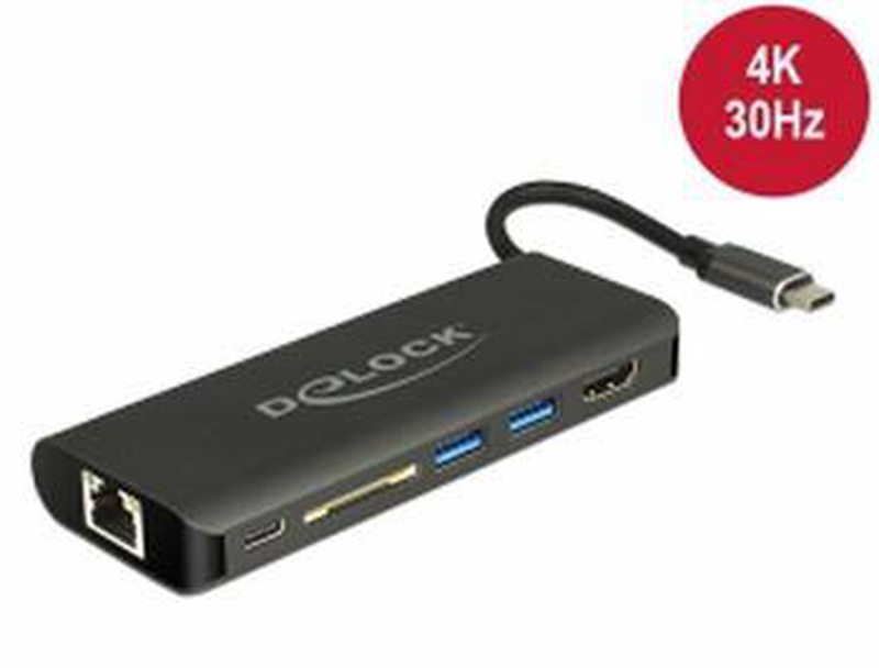 Delock 87721 USB-c 3.1 docking station HDMI 4k 30hz gigabit lan 2x USB 3.0 60w power delivery space grey-null