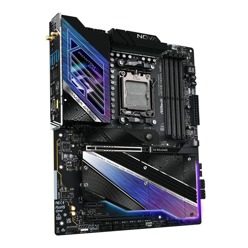 Asrock x870e nova Wi-Fi atx motherboard socket am5 AMD x870e ddr5 pcie 5.0 5x m.2 Wi-Fi 7 USB4 5GBe silver-null