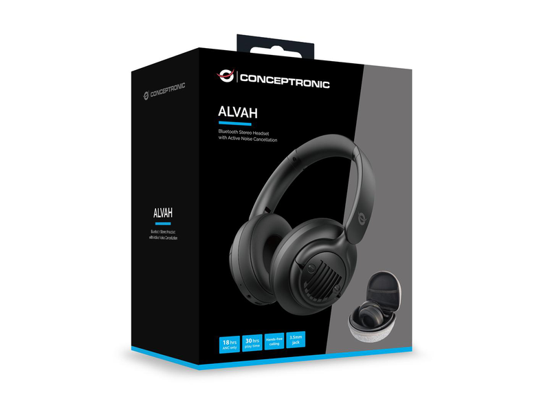 Conceptronic alvah02b wireless anc headset bluetooth 5.4 40mm 30h multipoint 3.5mm foldable black-null