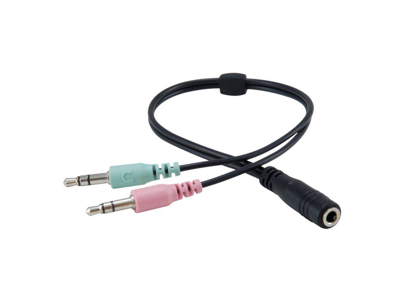 Conceptronic polona02ba on-ear stereo headset wired 3.5mm with splitter flexible boom mic volume control black-null