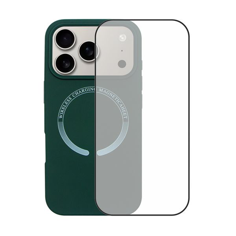 Product image: iPhone 17 pro MagSafe silicone case & full face glass green-null