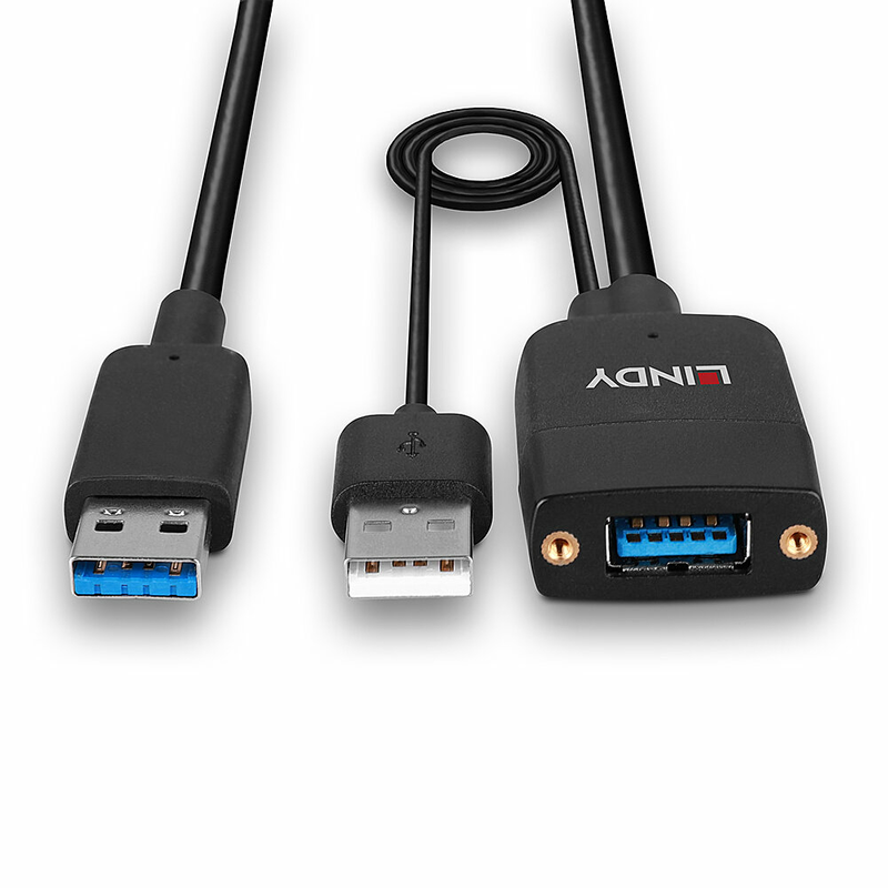Lindy hybrid - USB extension cable - USB type a (m) to USB, USB type a - USB 3.2 Gen 2 - 35 m - black-null