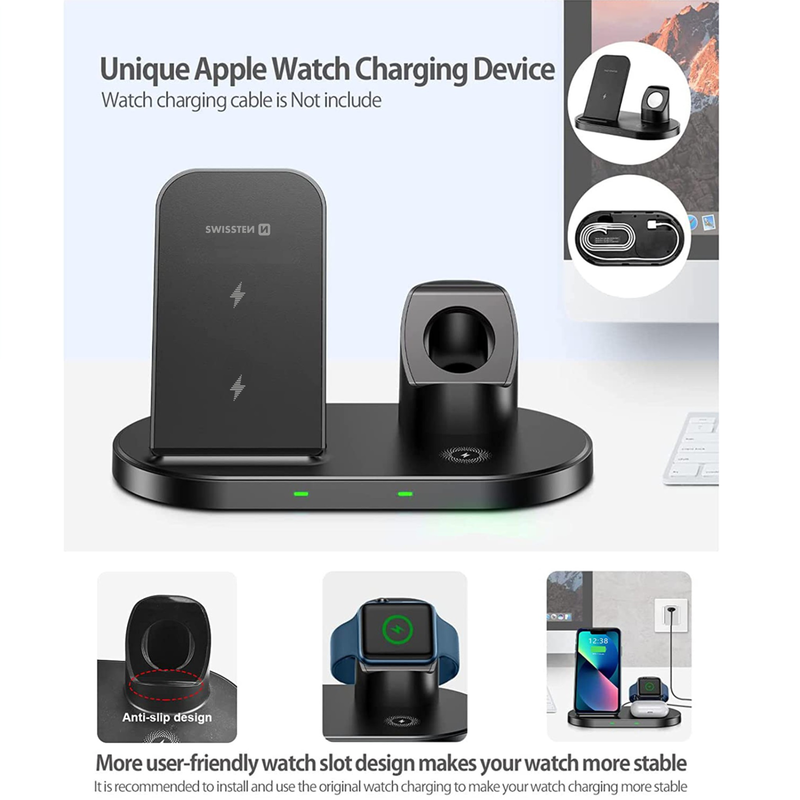 Swissten wireless 3 in 1 charger 15w black, , medium-null