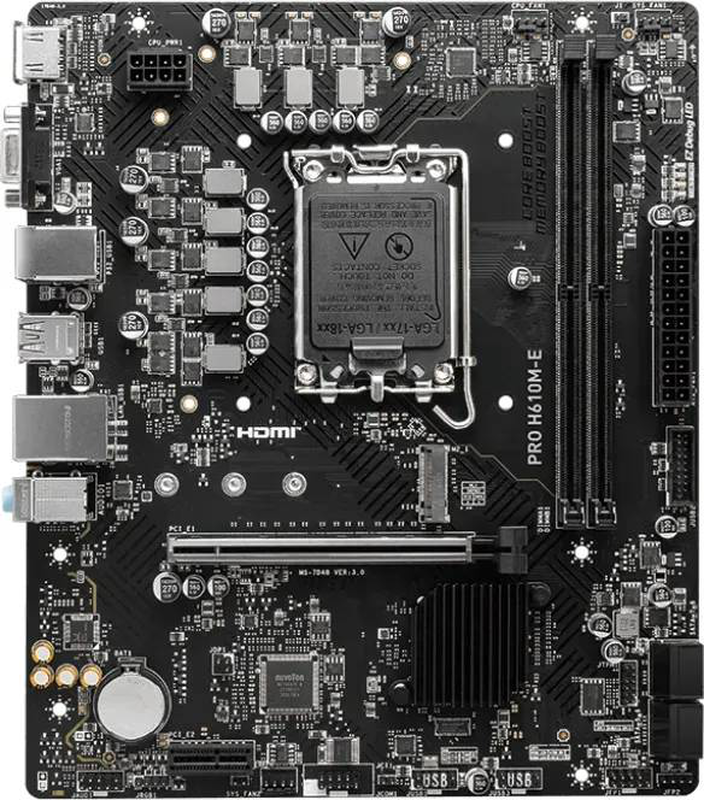 Msi pro h610m-e ddr5 micro-atx motherboard lga 1700 intel h610 pcie 4.0 m.2 2.5GBe lan HDMI vga black-null