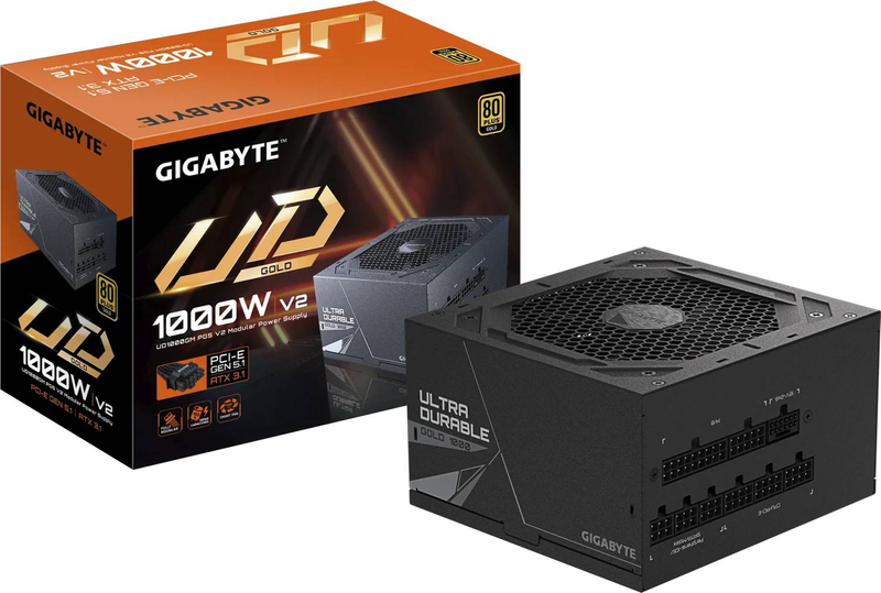 Gigabyte ud1000gm pg5 v2 1000w atx 3.1 psu 80+ gold cybenetics platinum fully modular pcie 5.1 12v-2x6 black-null