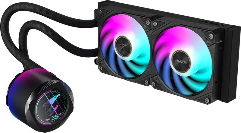 Gigabyte aorus waterforce x II 240 aio liquid CPU cooler 240mm 2x120mm argb fans 60mm lcd intel AMD black-null