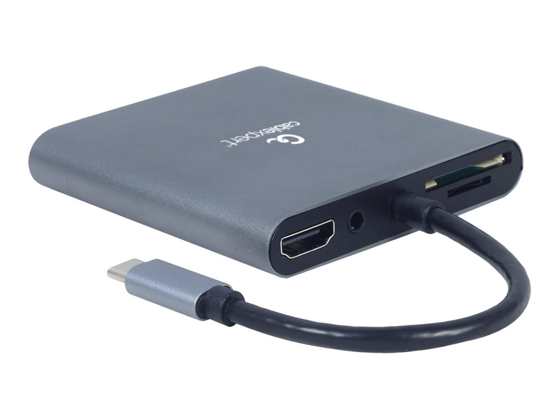 Cablexpert a-cm-combo6-01 USB-c 6-in-1 adapter HDMI 4k vga USB-a sd audio 60w pd grey-null