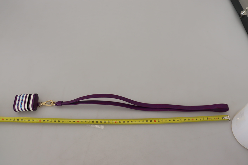 Purple leather strap gold metal logo AirPods case-null