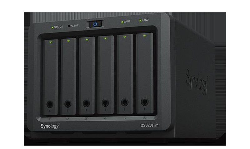 Synology disk station ds620slim / nas server / 6 bays / sata 6GB/s / raid 0, 1, 5, 6, 10, jbod / ram 2GB / gigabit ethernet / iscsi, , medium-null