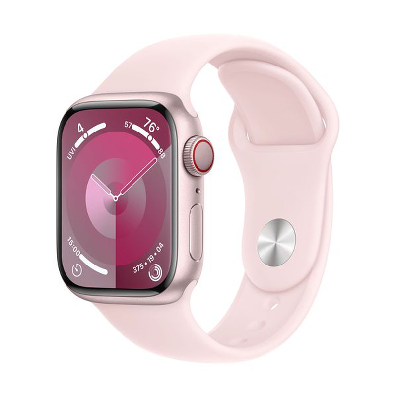 Watch series 9 GPS + cellular 41mm pink aluminum case with light pink sport band s/m, , medium image number null