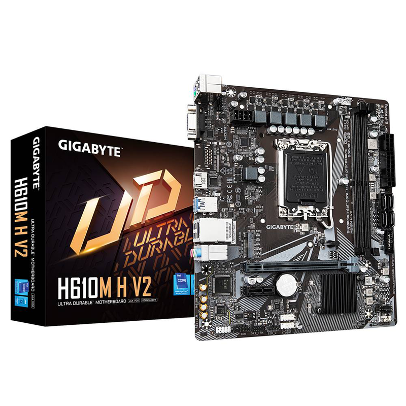 Gigabyte h610m h v2 ddr5 micro-atx motherboard lga 1700 intel h610 pcie 4.0 x16 m.2 HDMI vga gbe lan black-null