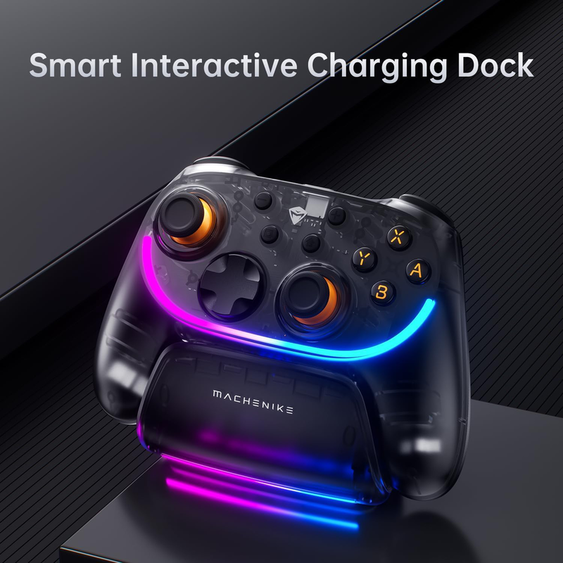 Machenike pc gamepad wireless s3 hall effect joystick, rgb black lghting, auto sleep/wake, 5-level vibration, pc gamepad for pc/ns/ios/android TV with charging dock, , medium-null