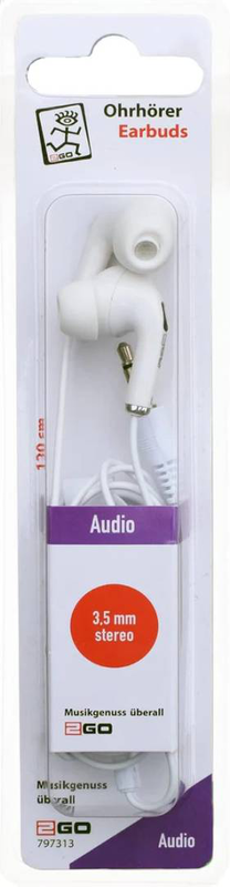 2go stereo in-ear earphones white wired 3.5mm jack with microphone for music and calls-null