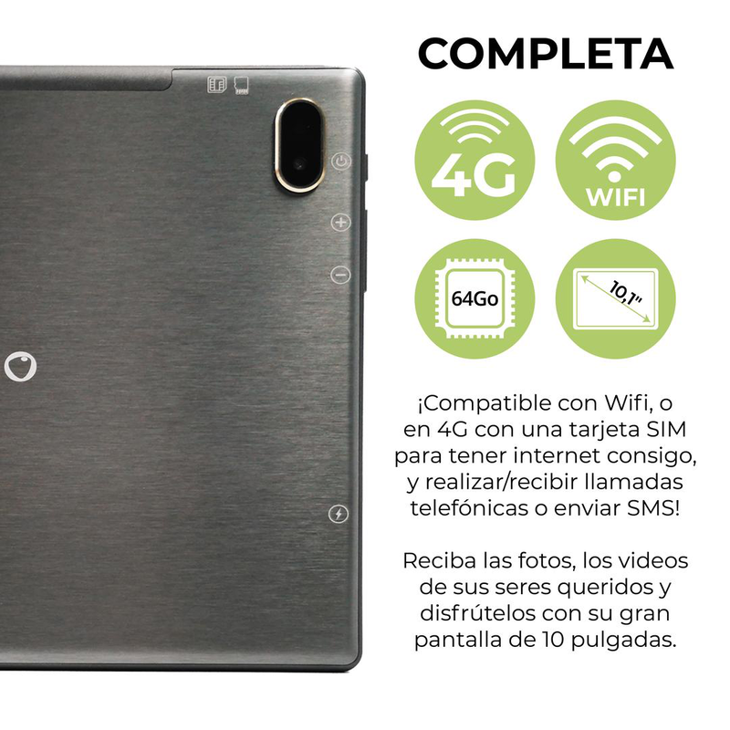Ordissimo celia art0418 tablet for seniors 10.1" FHD 4GB 64GB 4G lte 6000mAh android 10 easy interface black-null