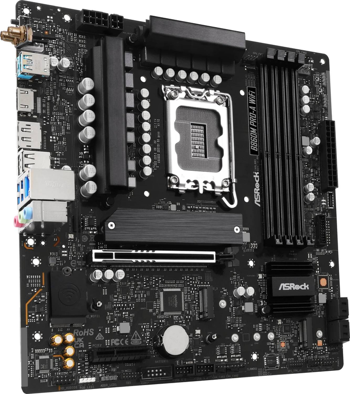 Asrock b860m pro-a Wi-Fi micro-atx motherboard lga1851 b860 ddr5 pcie 5.0 Wi-Fi 6e 2.5GBe black 90-mxbrs0-a0uayz-null