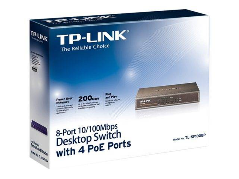 Tp-link tl-sf1008p 8-port 10/100mbps unmanaged desktop switch with 4-port poe metal-null
