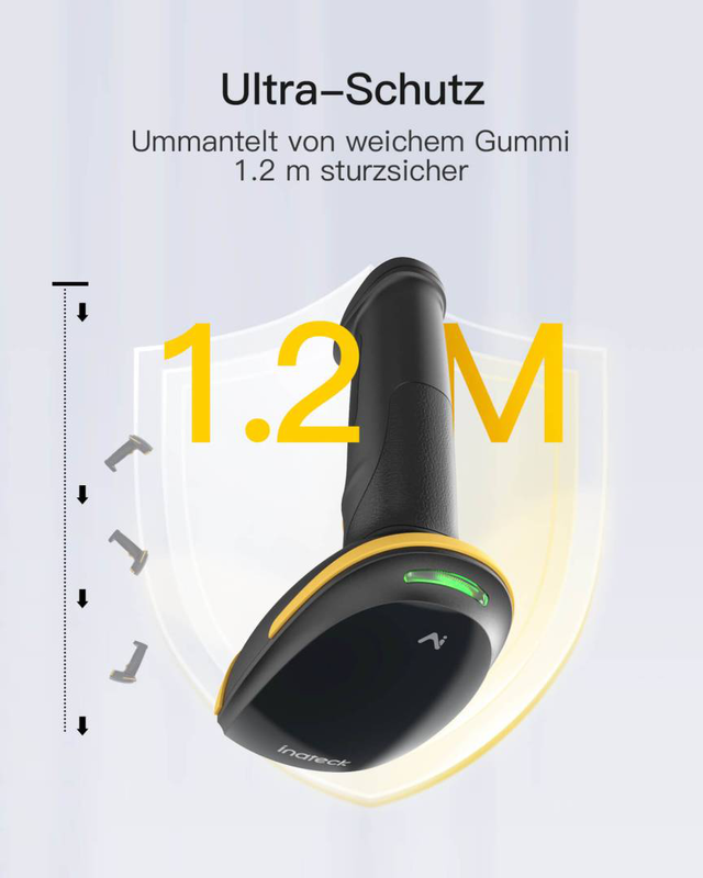 Inateck bcst-21 ai 1d wireless barcode scanner bluetooth 2.4GHz USB 220 scans/sec 2000mAh 100m range black-null