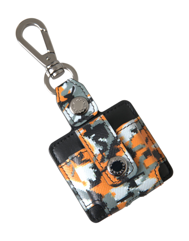 Multicolor camouflage print leather logo metal AirPods case-null
