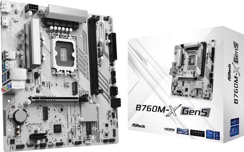 Asrock b760m-x Gen5 motherboard | intel b760 | lga1700 | micro atx | ddr5 7200+ oc | pcie 5.0 x16 | 2&times; m.2 | HDMI + dp | dragon 2.5G lan, , medium-null