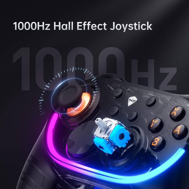 Machenike pc gamepad wireless s3 hall effect joystick, rgb black lghting, auto sleep/wake, 5-level vibration, pc gamepad for pc/ns/ios/android TV with charging dock, , medium-null