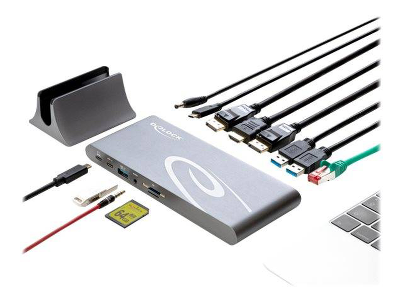 Delock 87772 USB-c dp 1.4 docking station triple 4k mst HDMI dual displayport gigabit lan sd reader 85w pd grey-null