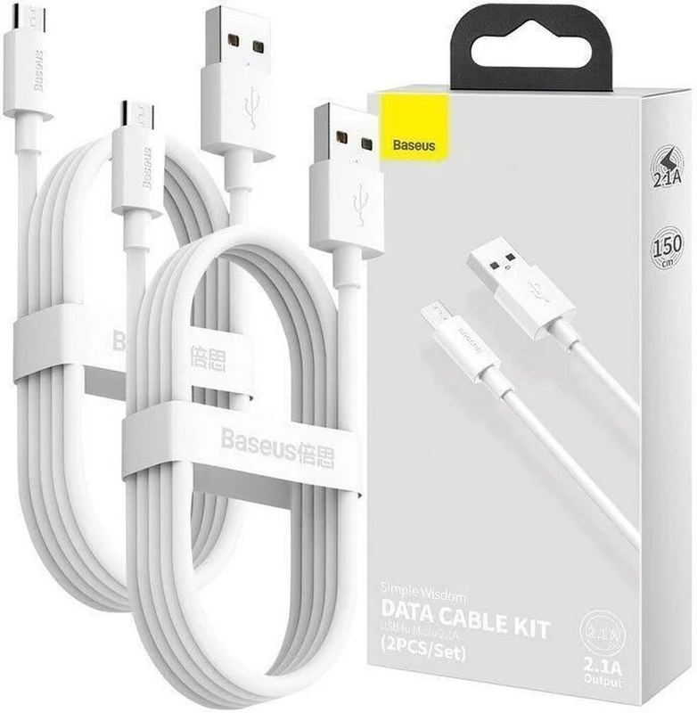 Baseus cable microUSB to USB-a simple wisdom 1.5m white (2pc), , medium-null
