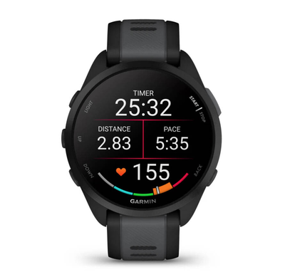 Garmin forerunner 165 / black / sport watch with band / silicone / slate grey / wrist size: 126-203 mm / display 1.2" / 4GB / bluetooth, ant+ / 39 g, , medium