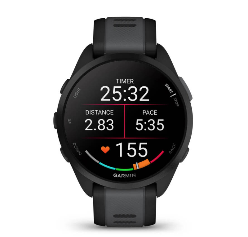 Garmin forerunner 165 / black / sport watch with band / silicone / slate grey / wrist size: 126-203 mm / display 1.2" / 4GB / bluetooth, ant+ / 39 g, , medium-null