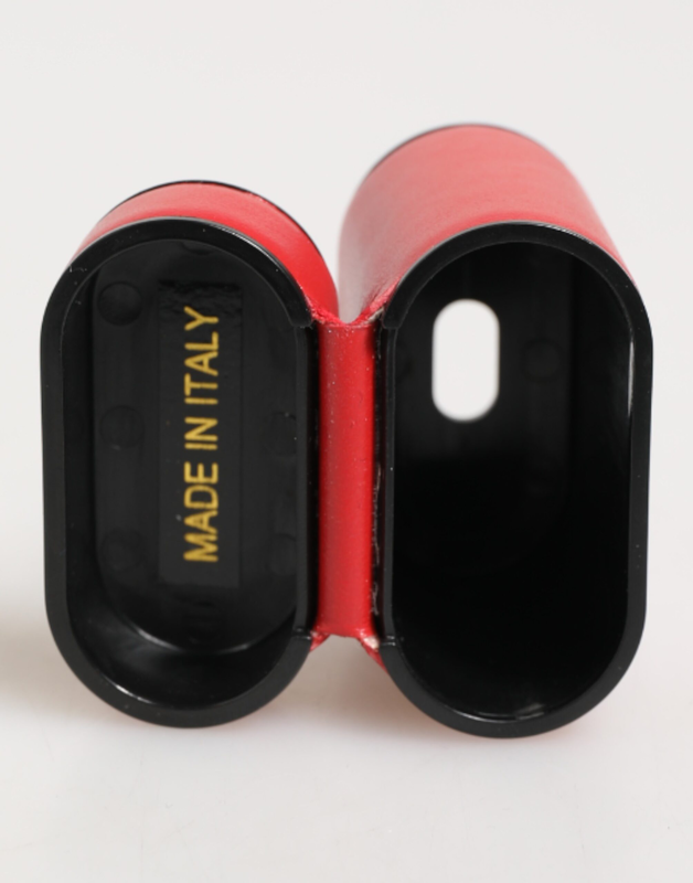 Red white calfskin leather logo flip holder AirPods case-null