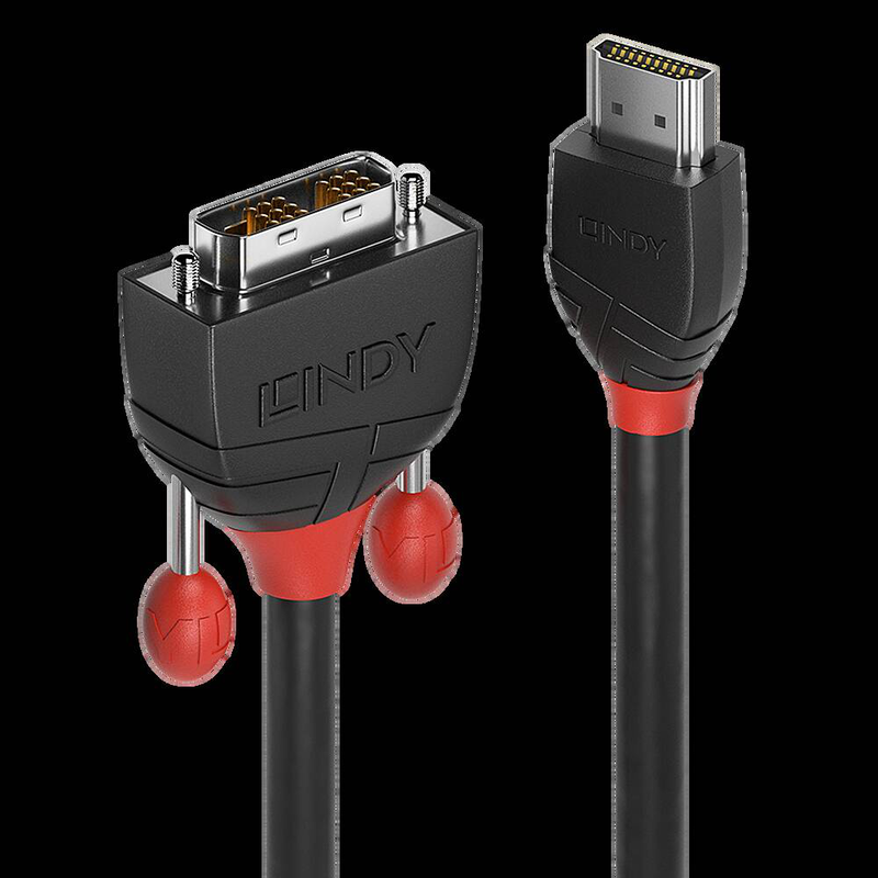 Lindy black line - video cable - single link - HDMI (m) to dvi-d (m) - 3 m - shielded - grey - round-null