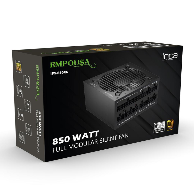 Inca empousa ips-850xn 850w atx power supply 80 plus gold fully modular 120mm fan black-null