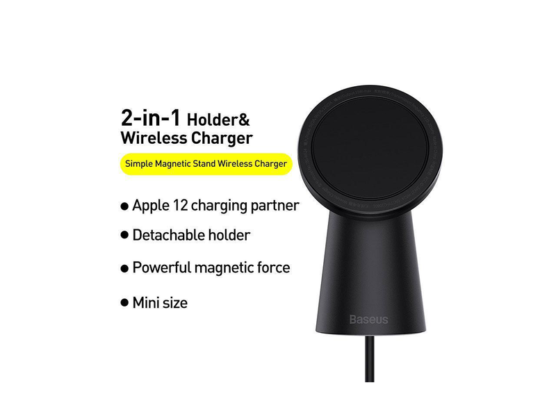Baseus simple magnetic stand wireless charger black, , medium-null