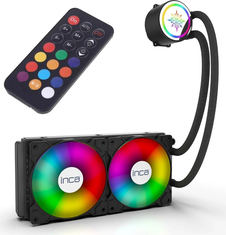 Inca iss-02xn 240mm aio liquid CPU cooler argb dual 120mm pwm fans remote control intel AMD black-null