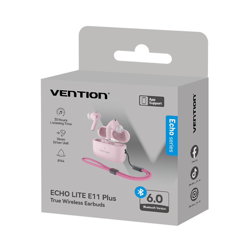 Vention earphones bt tws inear echo lite e11 plus pink nbvp0-plus, , medium-null