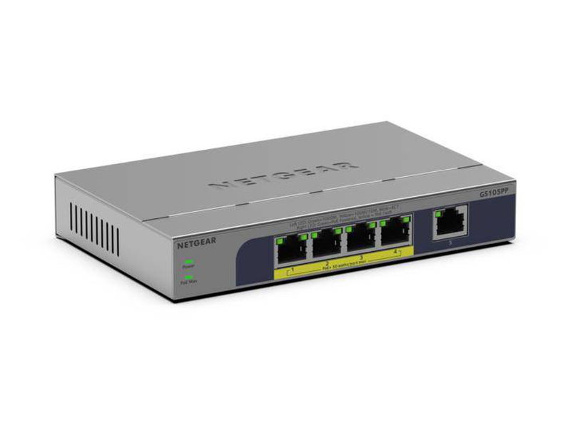 Netgear gs105pp 5-port gigabit unmanaged poe+ switch | 83 w poe budget, , medium-null