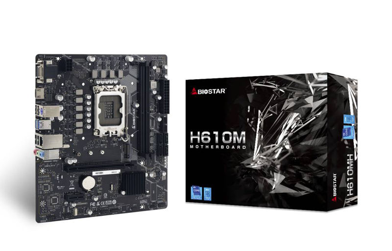 Biostar h610mh d5 micro-atx motherboard lga 1700 intel h610 ddr5 pcie 4.0 m.2 HDMI vga gbe lan black-null