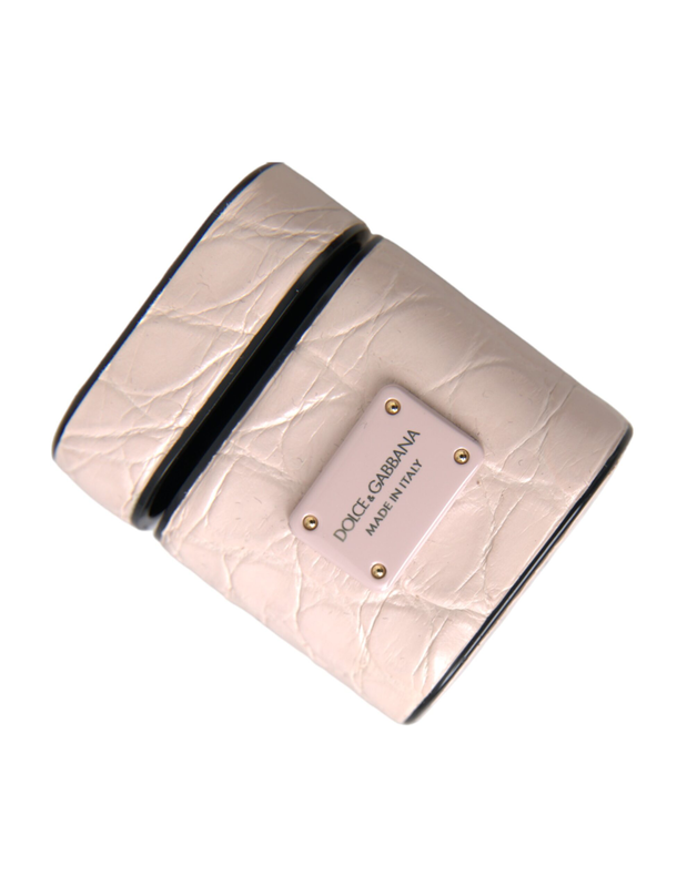 Light pink leather metal logo plaque AirPods case-null