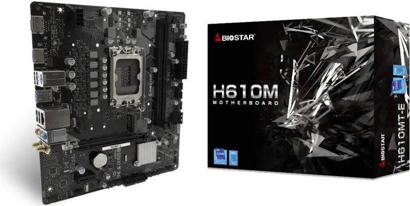 Biostar h610mt-e micro-atx motherboard lga 1700 intel h610 ddr4 pcie 4.0 x16 m.2 HDMI vga gbe lan black-null