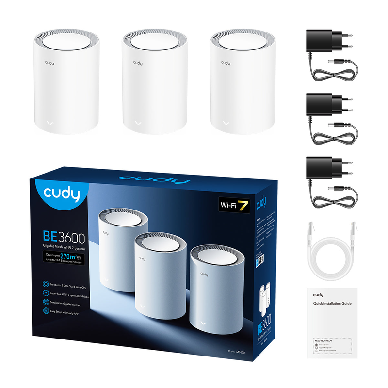 Cudy mesh be3600 dual band gigabit Wi-Fi 7 3-pack m3600, , medium-null