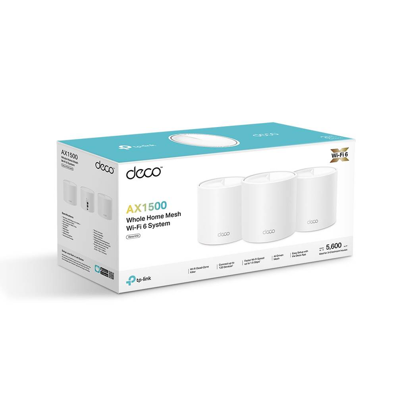 Tp-link deco x10 ax1500 dual-band Wi-Fi 6 whole home mesh system 3-pack 5600 sq ft 120 devices gigabit white-null