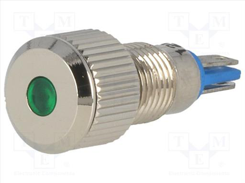 Indicator led flat 12vdc green &oslash;8mm for soldering, , medium-null