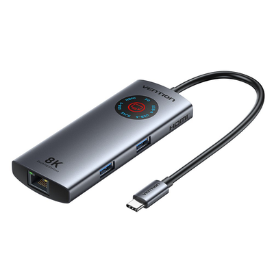 Vention hub USB-c 3.2 Gen1/8k-hdmi/gb/pd + led display & switch tqzhb, , medium