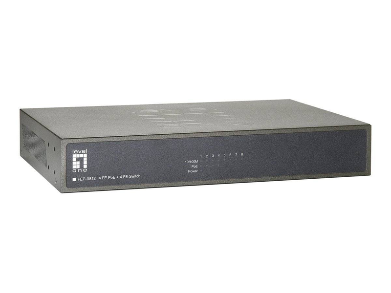 Levelone fep-0812 8-port fast ethernet switch with 4 poe ports unmanaged metal rackmount-null