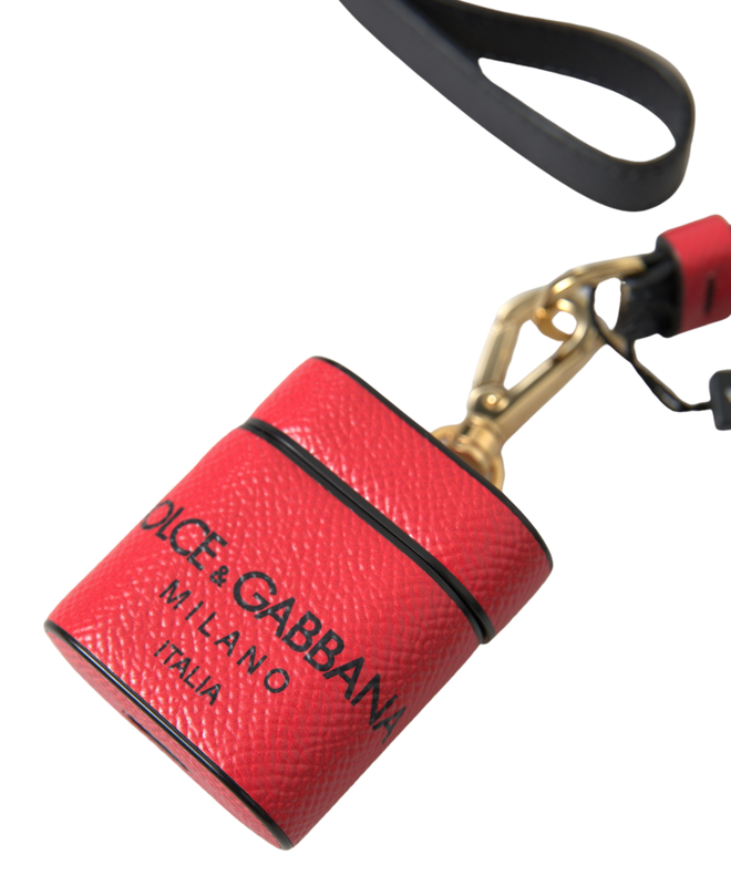 Red black calf leather logo print strap AirPods case-null