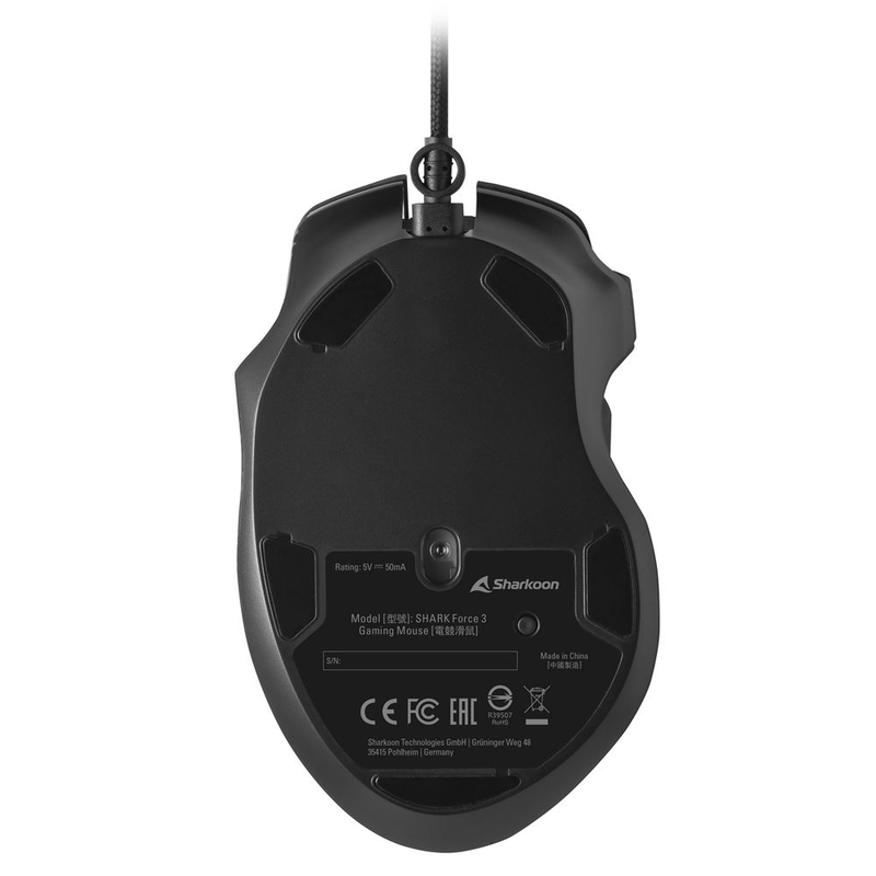 Sharkoon mouse shark force 3, right-hand, optical, USB type-a, 12800 dpi, 7000 fps, black, , medium-null