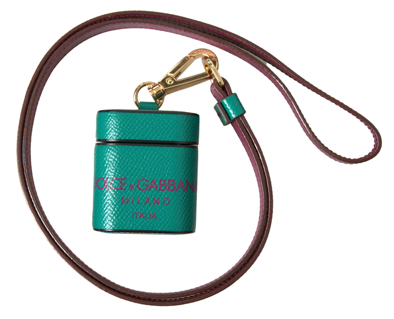 Green maroon calf leather logo print strap AirPods case-null