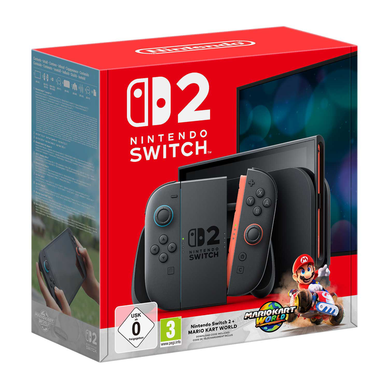 Nintendo switch 2 console ▪️ mario kart world bundle  ▪️ light blue/ light red joycon g/r, , medium-null